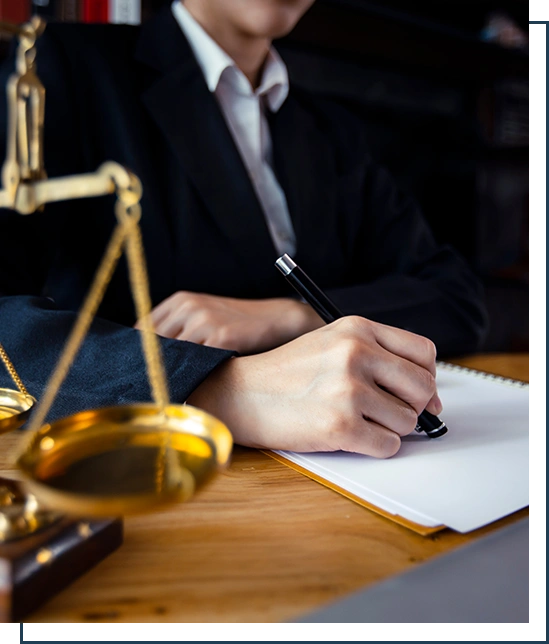 Justice and law concept. Lawyer businesswoman working on table office.