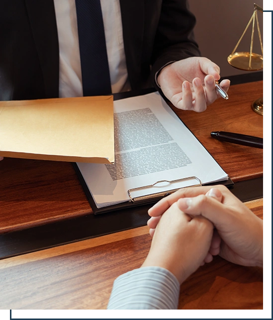 Male Notary lawyer or judge consult or discussing contract papers with Businessman client in office, Law and Legal services concept