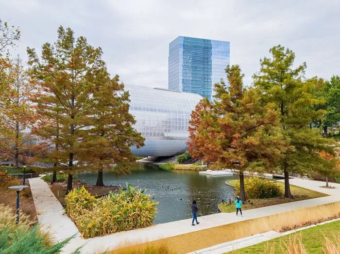 Overcast view of the garden of Myriad Botanical Gardens at Oklahoma