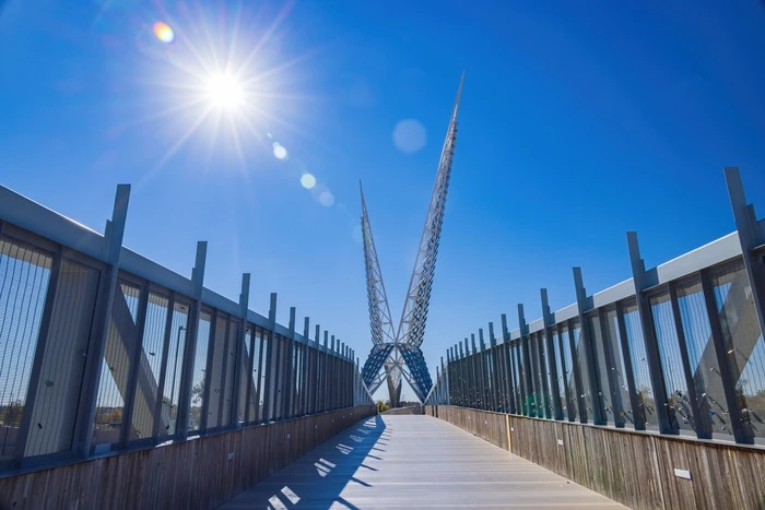 Sunny view of the Skydance Bridge and bridge at Oklahoma