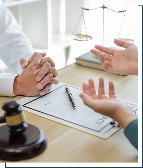 Law consultancy concept A male client explaining some confusing detail of the contract to the prosecutor