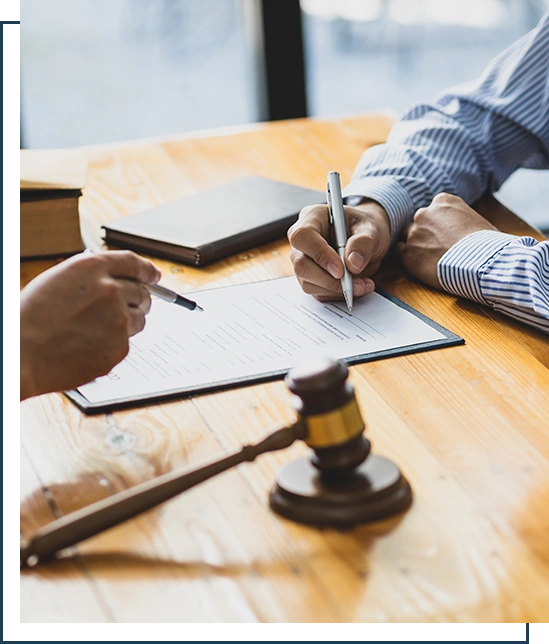 Legal consulting services, legal negotiations, Lawyers are signing legal contract agreement documents.