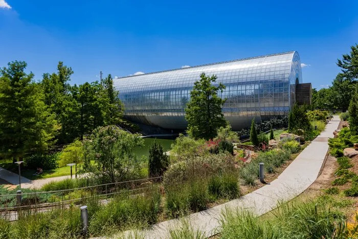 Sunny exterior view of the Myriad Botanical Gardens at Oklahoma