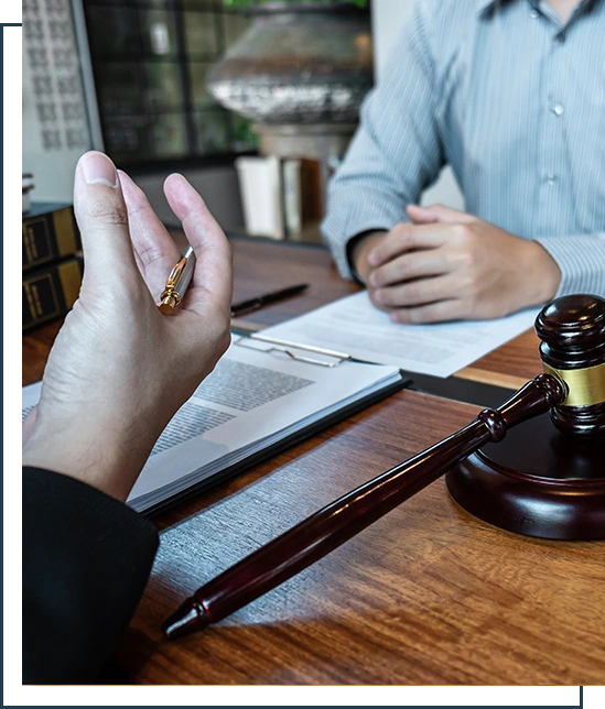 Professional male lawyer or counselor discussing negotiation legal case with client meeting with document contract in office, law and justice, attorney, lawsuit concept.